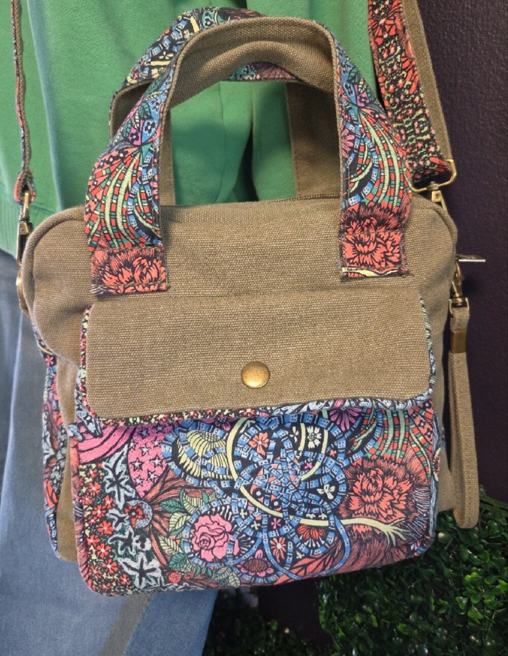 Black Butterfly Brand Neon Floral Canvas Satchel Bag With Removeable Crossbody - Picture 8 of 12
